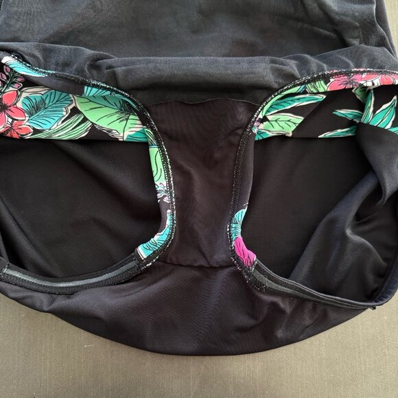 GABAR Swimwear‎ One Piece Swimsuit Bathing Suit Black Floral Tropical Ruching 10 - Picture 6 of 13